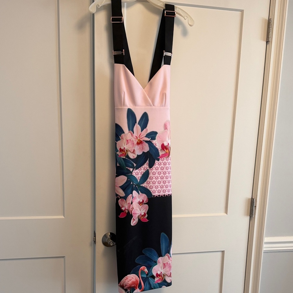 Ted Baker Pink and Navy Floral Midi Dress
